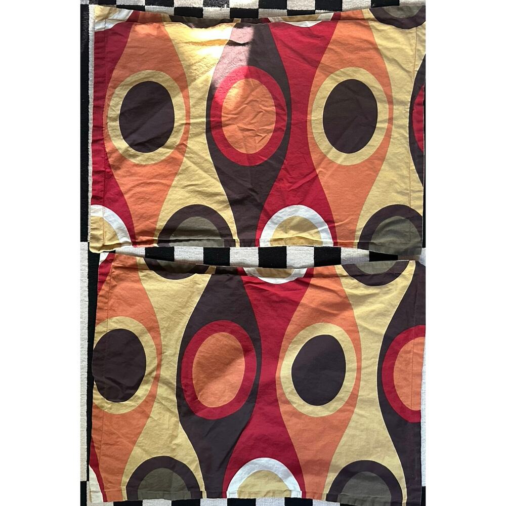 Retro Style 70's Pillow cases set 2 standard Mcm geometric orange brown cotton